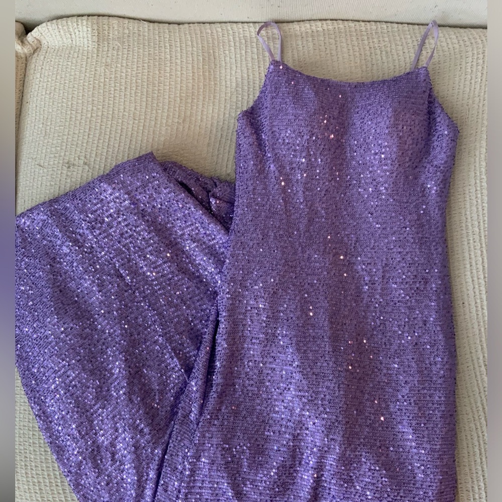 Vintage Y2K 90s Purple Lavender Sequin Fairy Maxi Corset Dress Gown Prom Tank